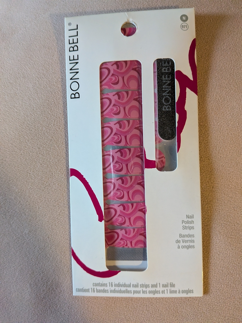 Bonne Bell Pink Swirl Press-On Nail Strips Brand New Hot Pink
